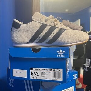 adidas Women's Taekwondo Lace Sneakers — White with Black Stripes